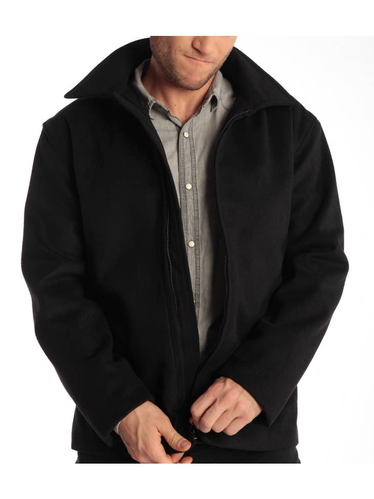 Mens Wool 28" Zip Open Front Jacket