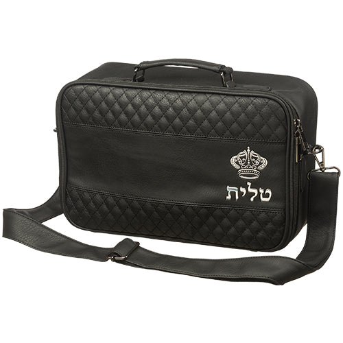 Leather Look Tallit Travel Tote with Crown