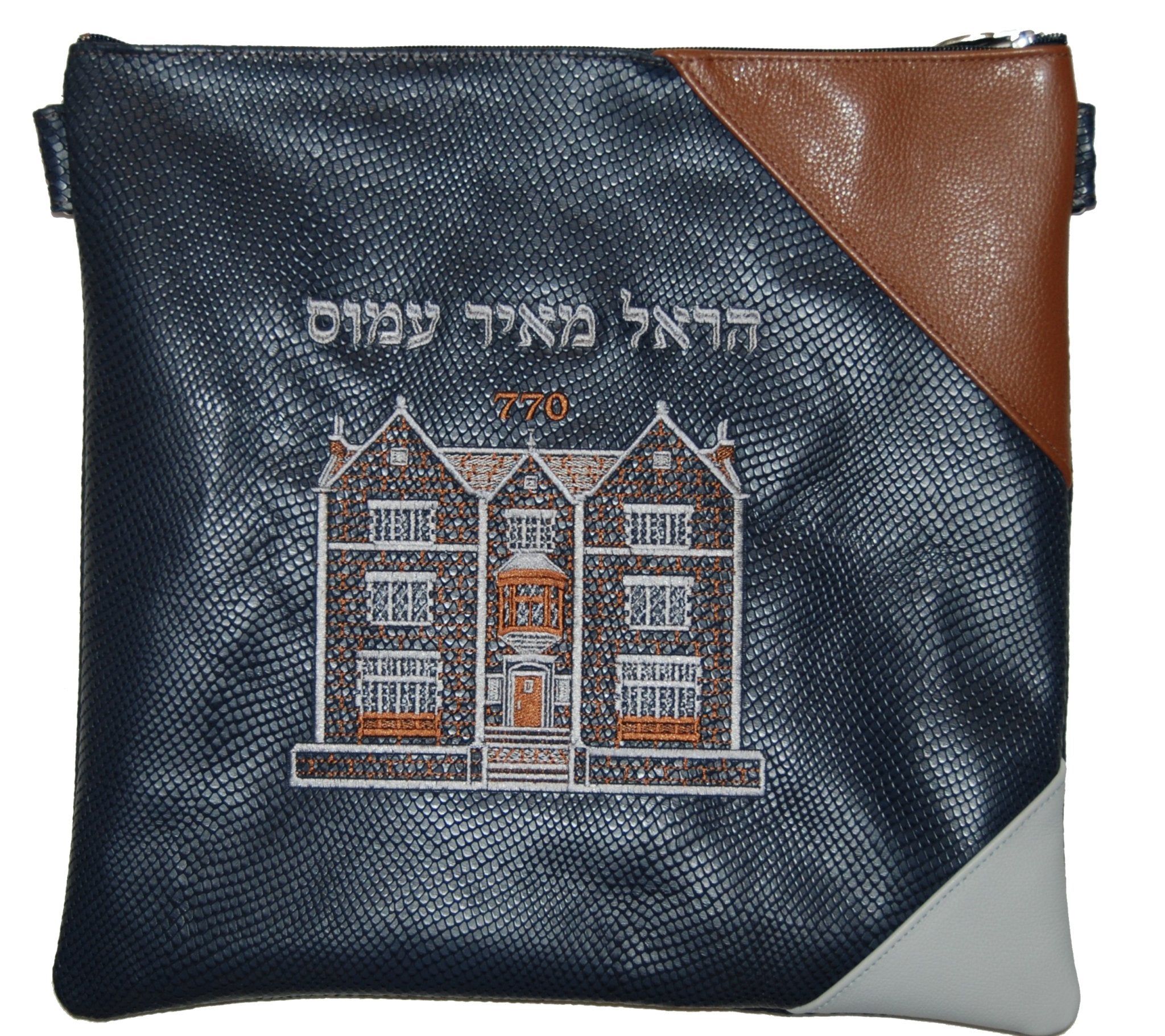 770 embroidery design with leather triangle corners - Simcha Couture