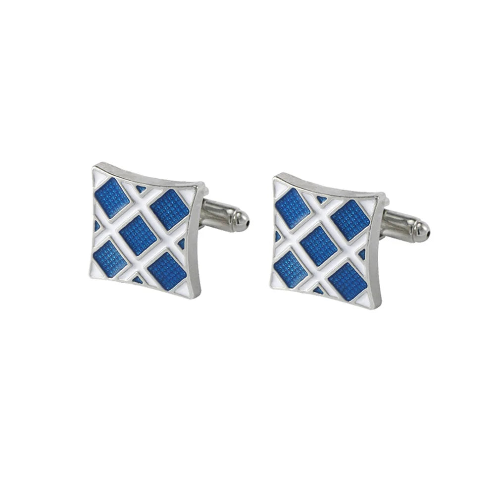 New Blue Diamond Design Men's French Cufflinks