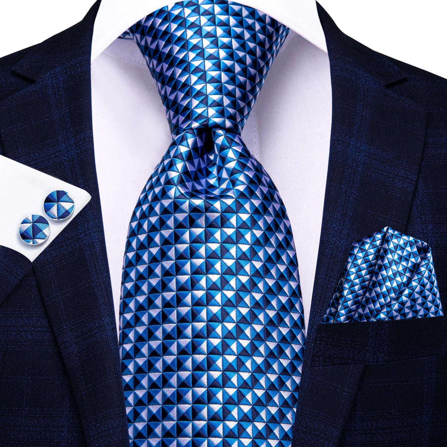 Blue geometric tie 8cm