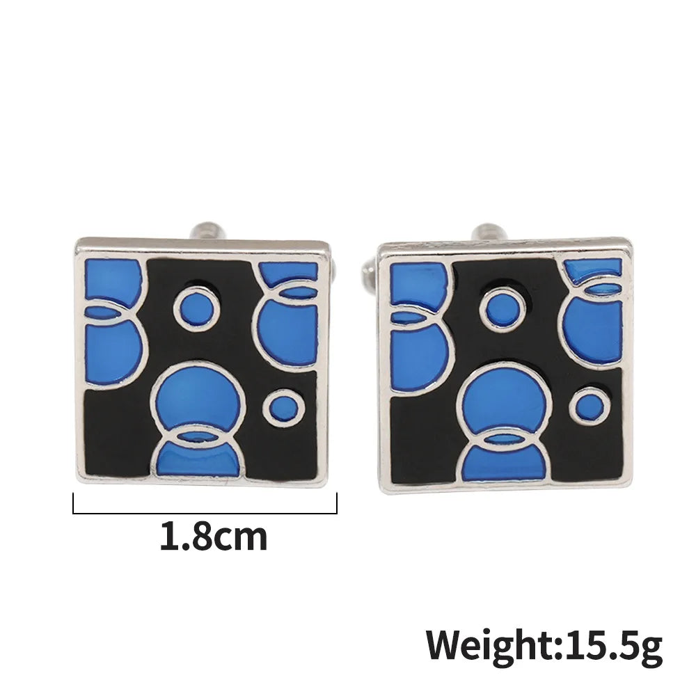 New Blue Men's French Cufflinks World Globe Pattern
