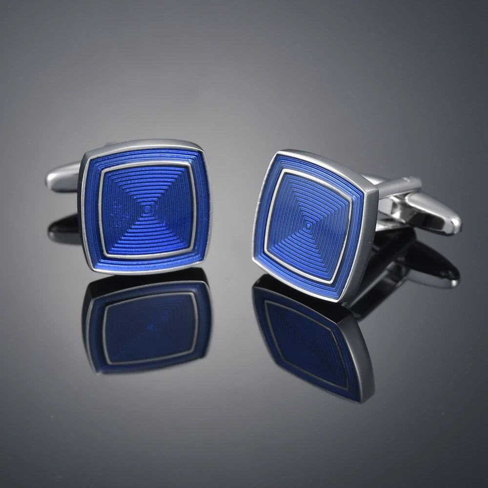 Square silver geometric blue Cufflinks
