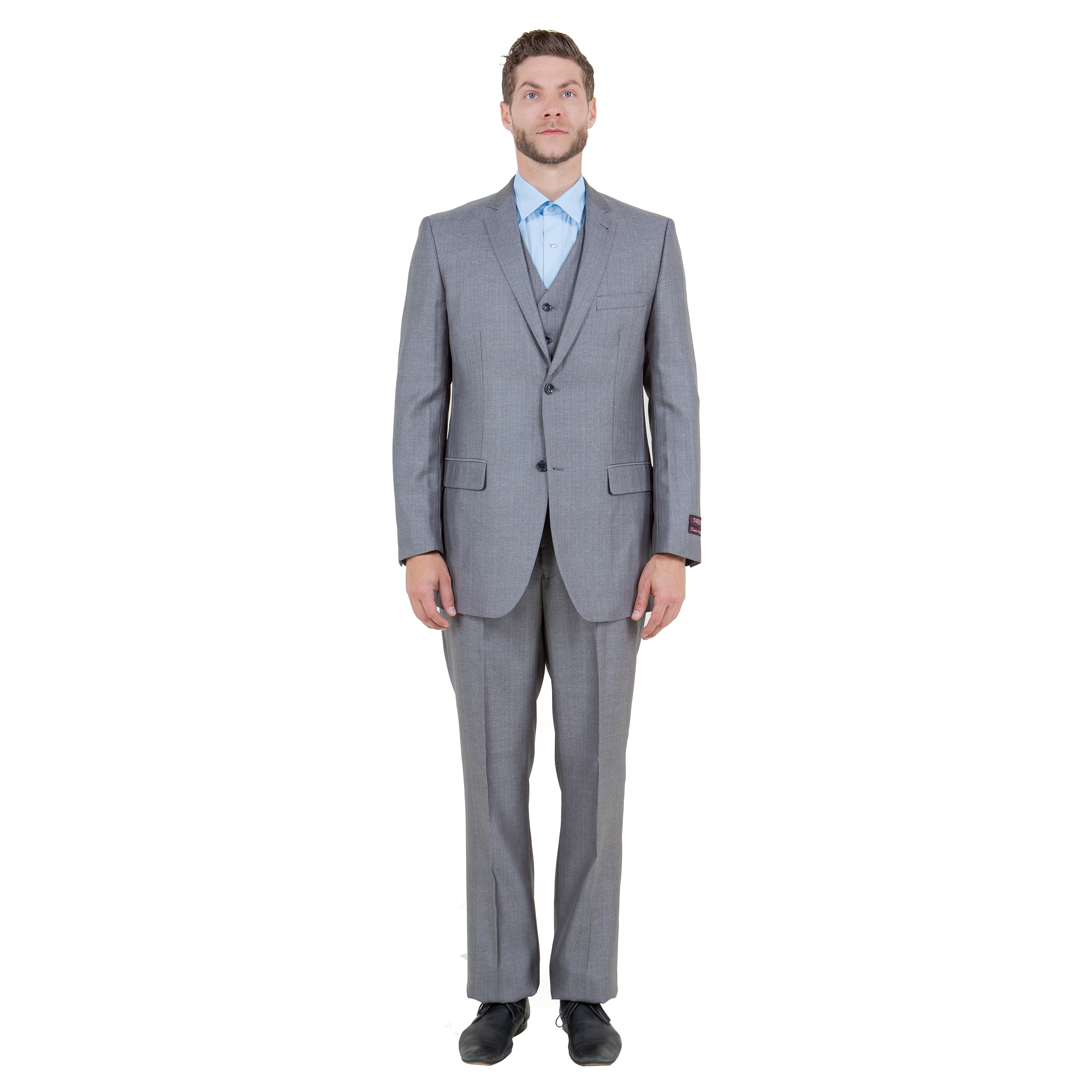 Gray Solid Shiny Sharkskin 3-PC Regular Modern Fit Suits
