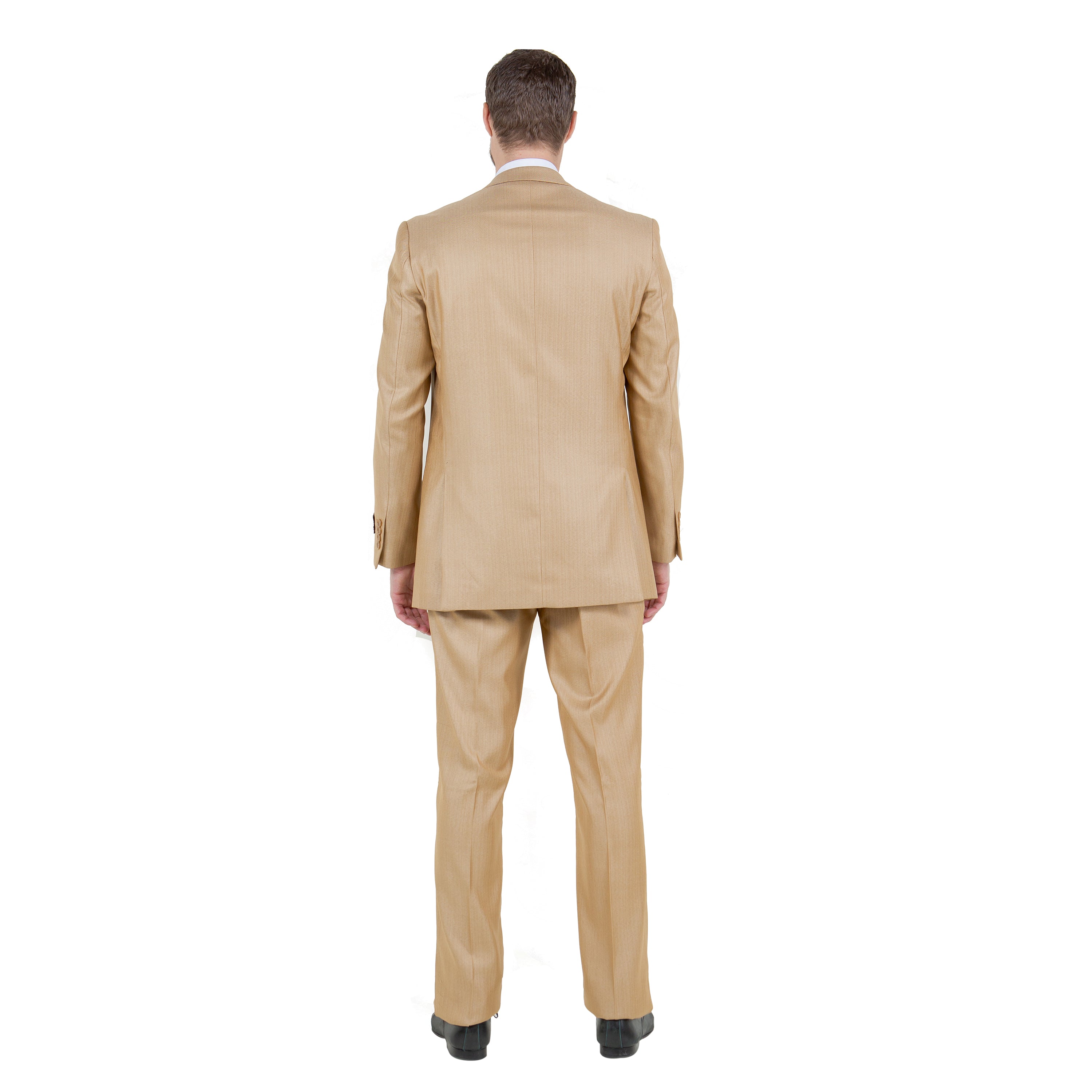 Lt. Beige Solid Shiny Sharkskin 3-PC Regular Modern Fit Suits