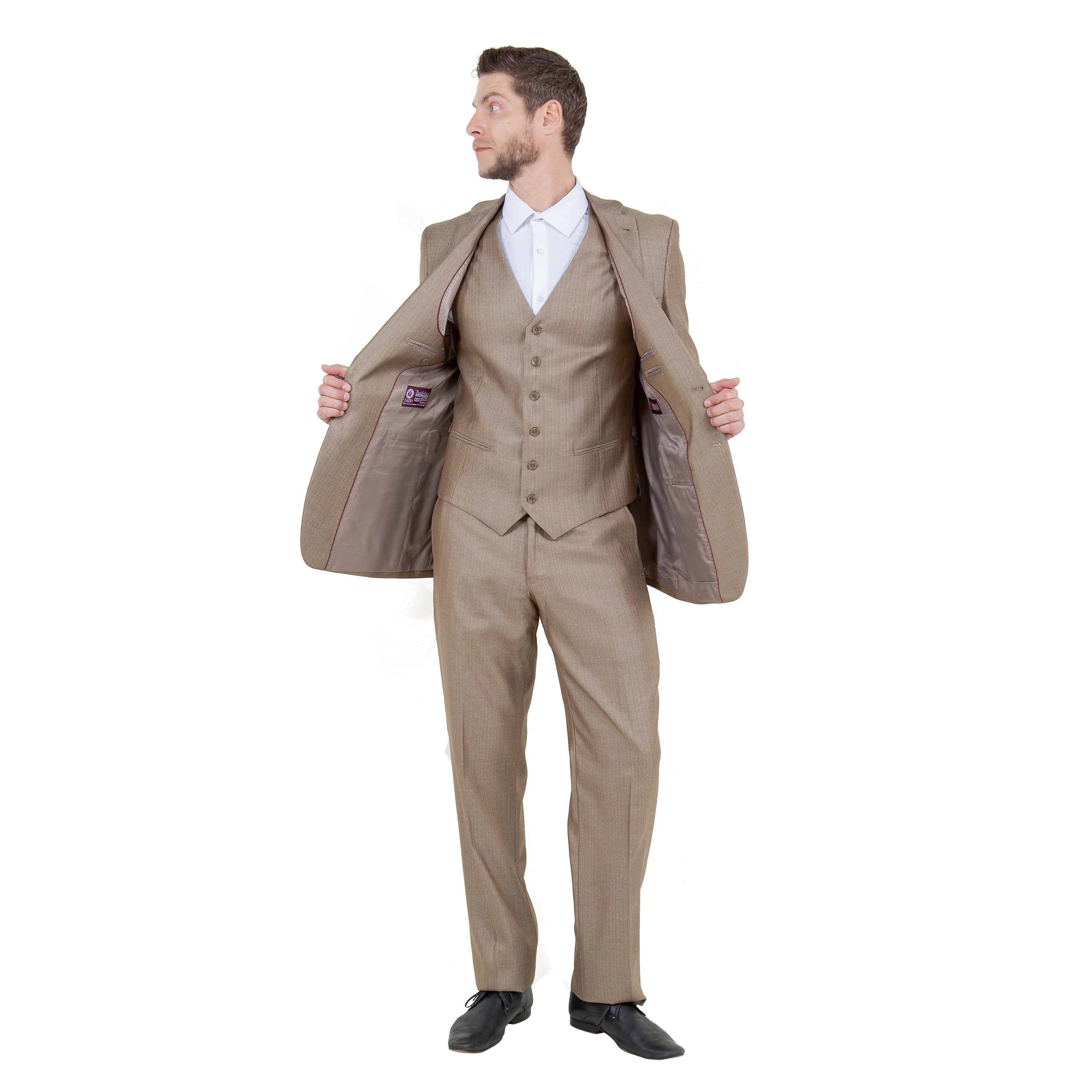 Dk Tan Solid Shiny Sharkskin 3-PC Regular Modern Fit Suits