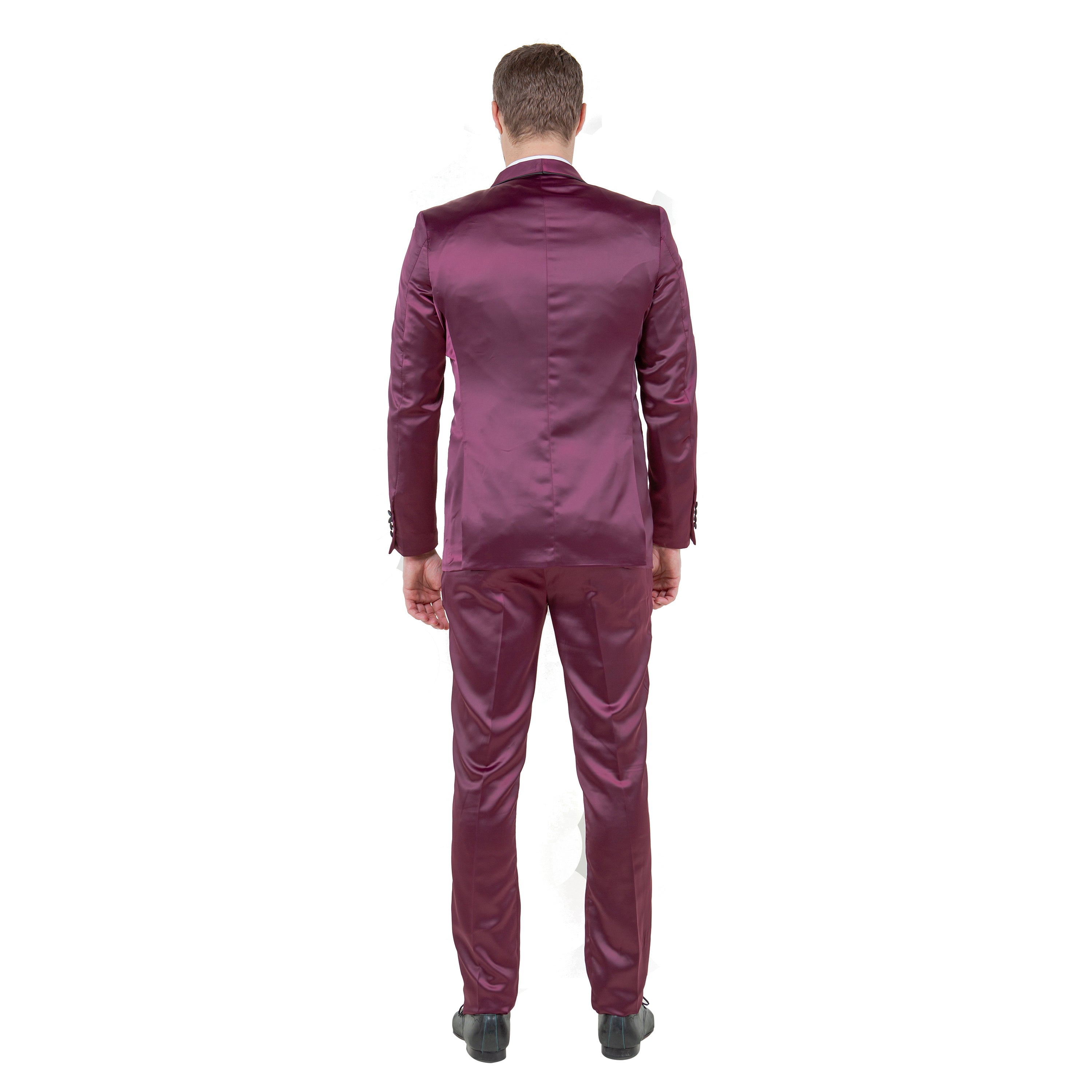 Mens 3pc Solid Satin Suit Set w/ Free Bowtie