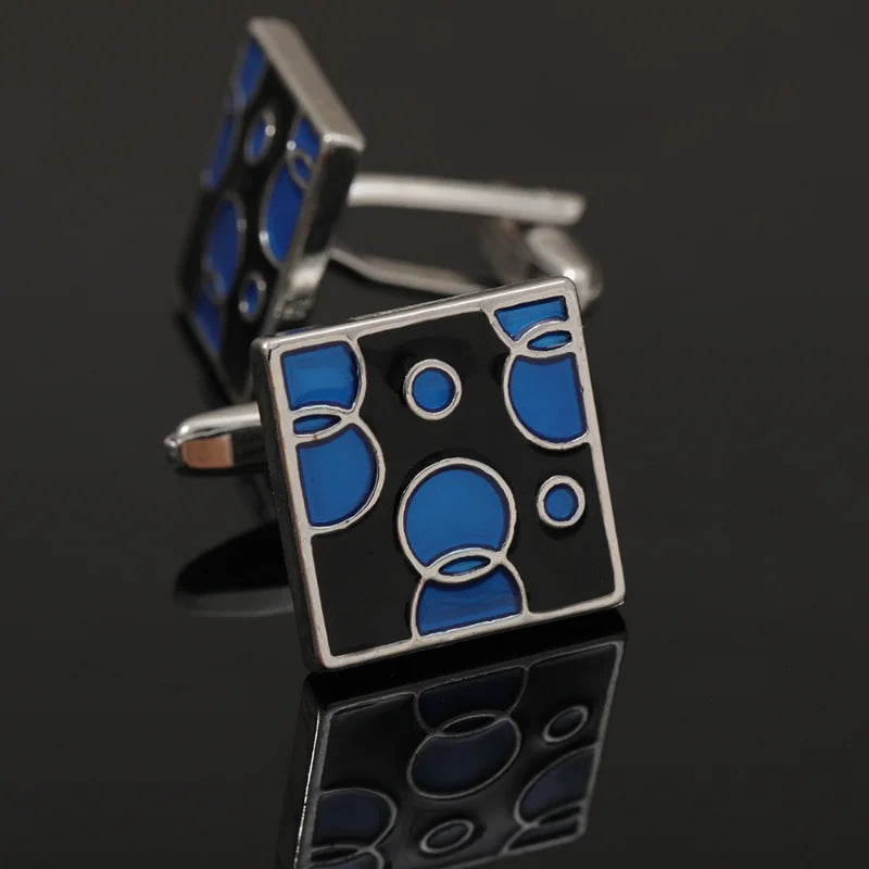 New Blue Men's French Cufflinks World Globe Pattern