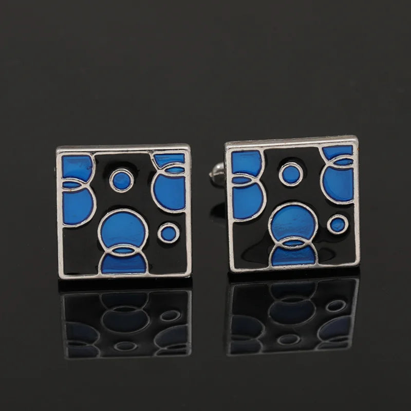 New Blue Men's French Cufflinks World Globe Pattern