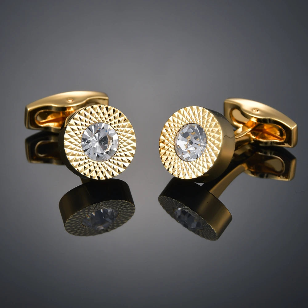 Crystal gold circular Cufflinks
