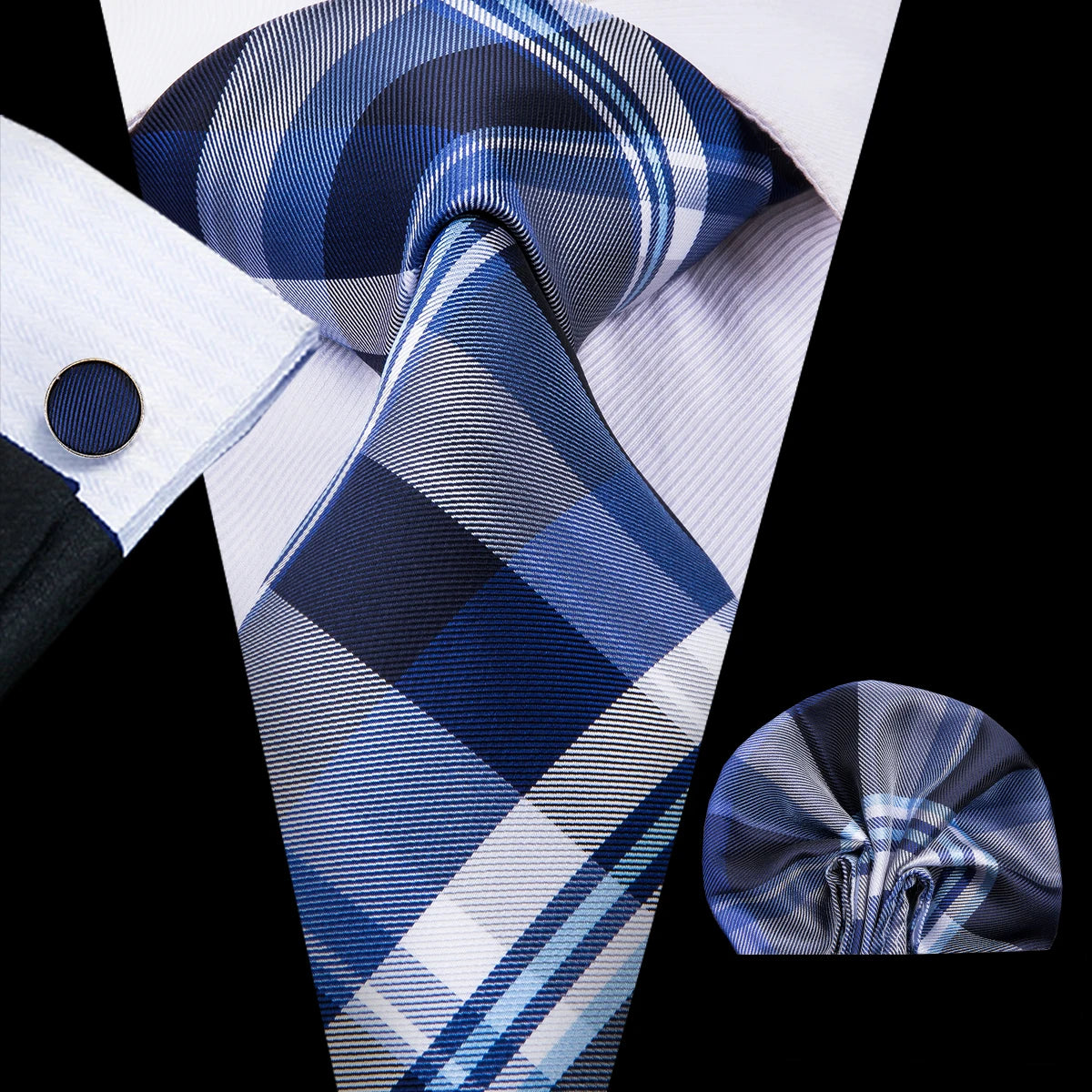 Blue grey and white cross stripes tie 3.35" X59"
