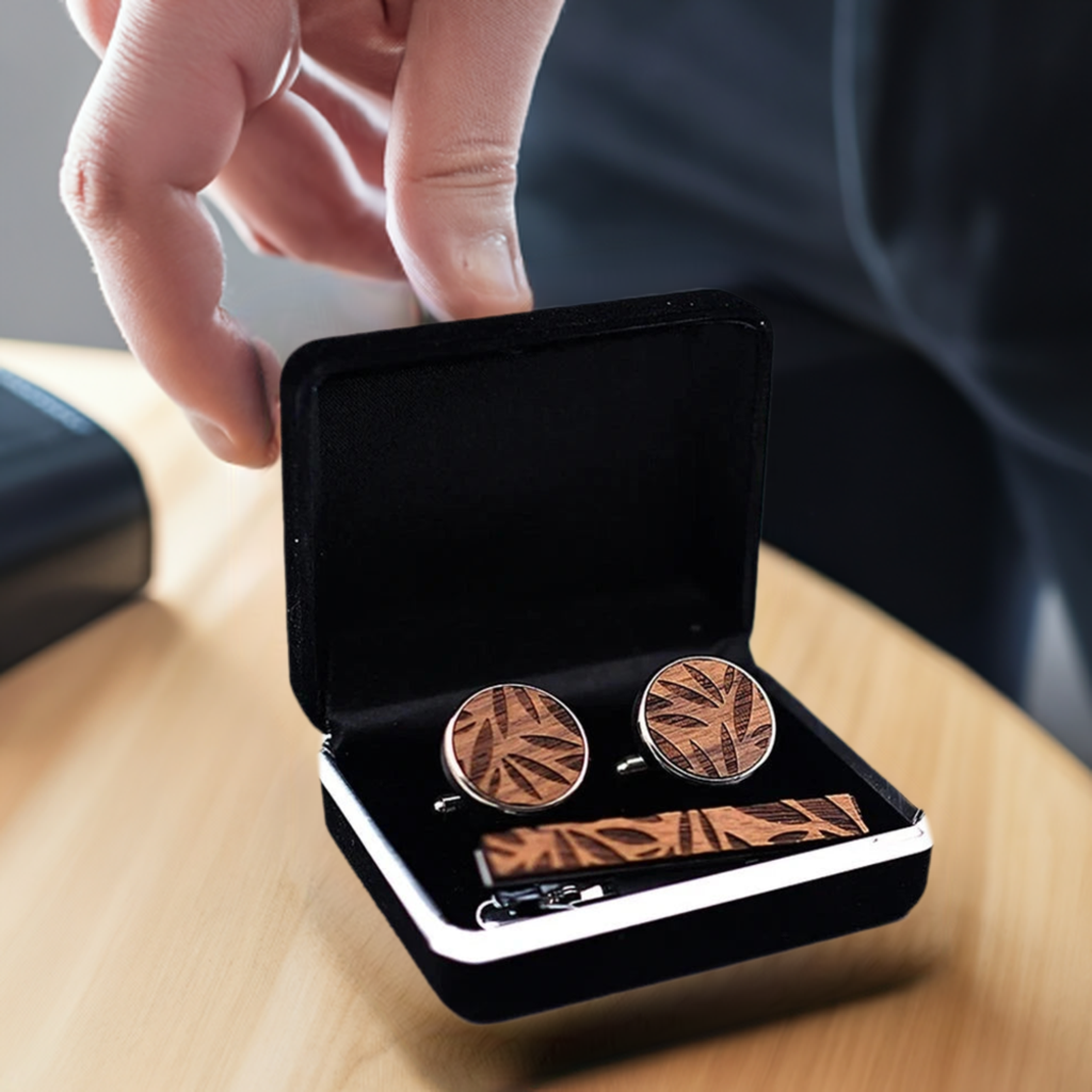 Wood Cufflink and Tie Bar Set
