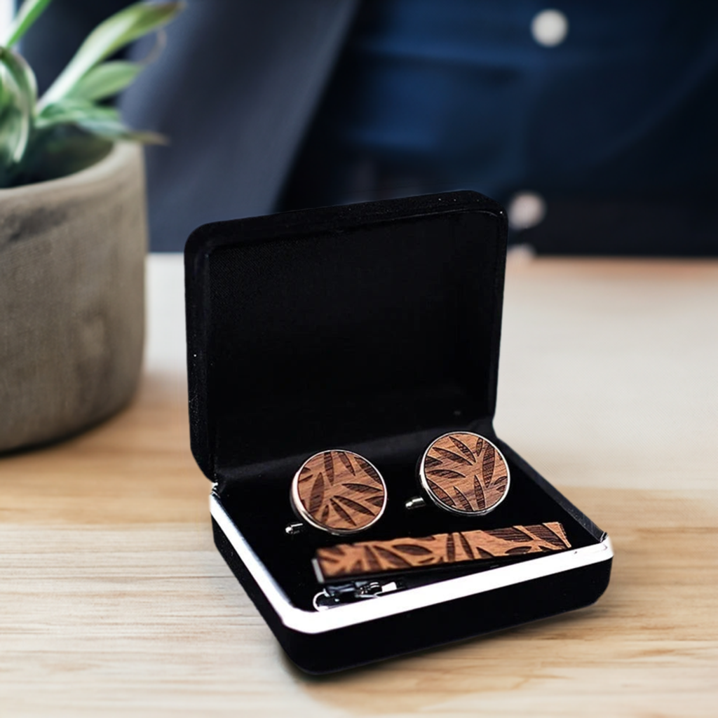 Wood Cufflink and Tie Bar Set