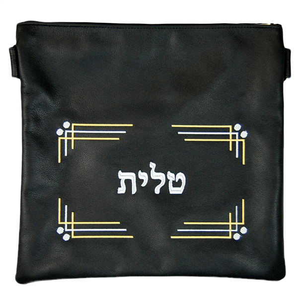 Black Leather Tallis and Tefillin Bag four corner design