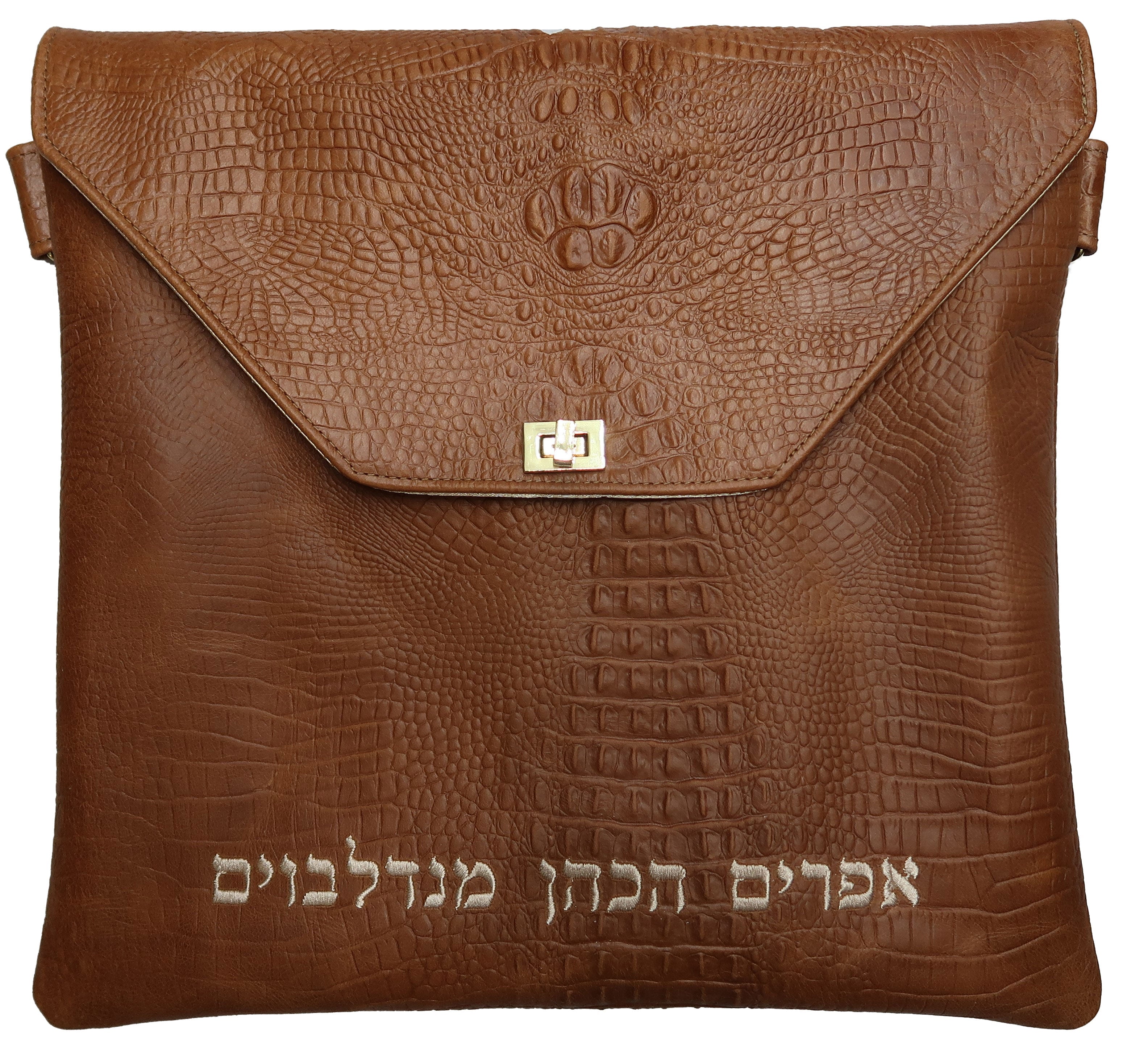 Saddle Croc Leather Tallis tefillin bag with a leather flap