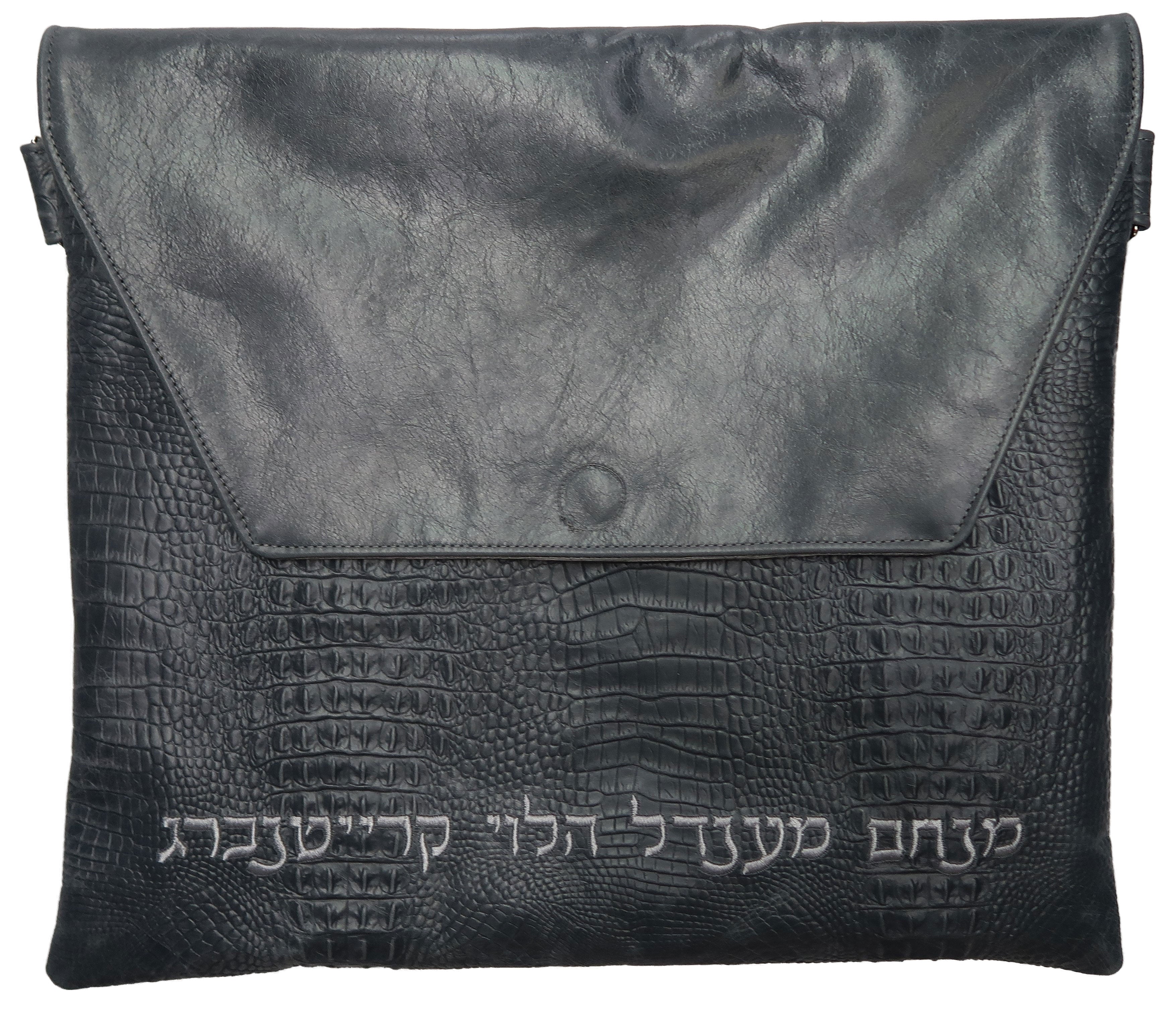 Smoke Croc Leather Tallis Tefillin Bag with a leather flap