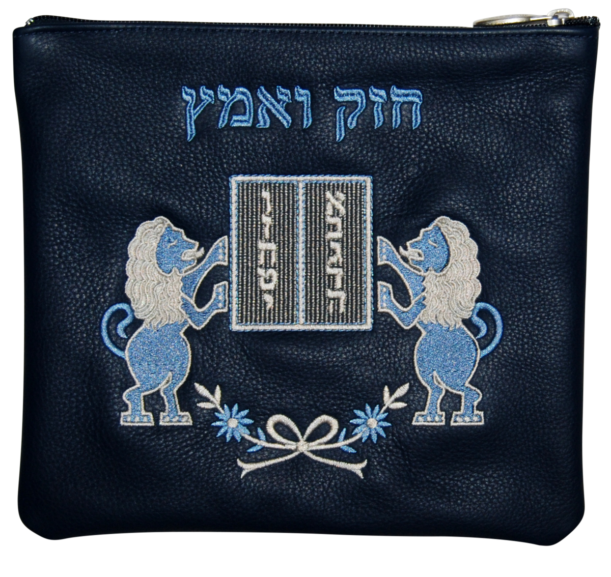 Traditional lion and luchos design with navy leather