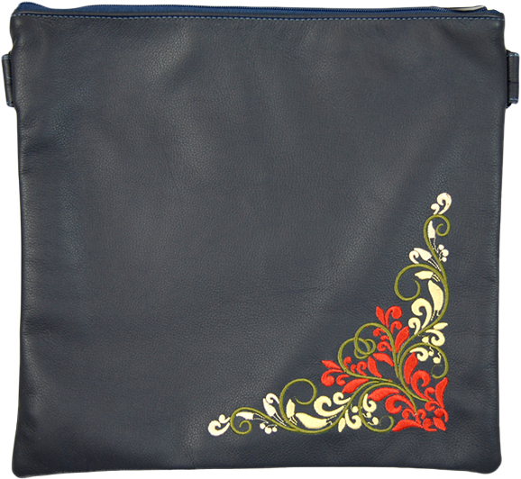 Navy Leather Tallis and Teffilin Bag Corner Design