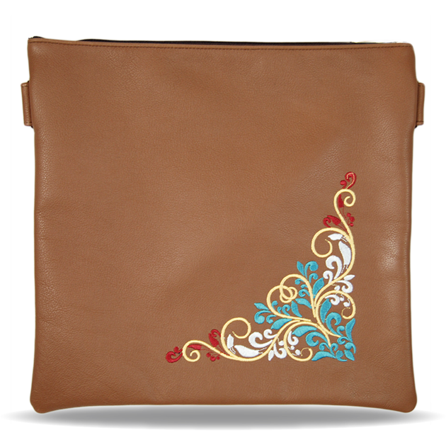 Tan Leather Tallis and Teffilin Bag Corner Design