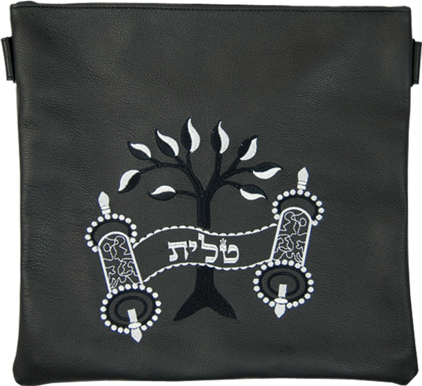Classic Leather Tallis and Teffilin Bag Tree & Torah Design, Eitz Chaim, Tree of Life