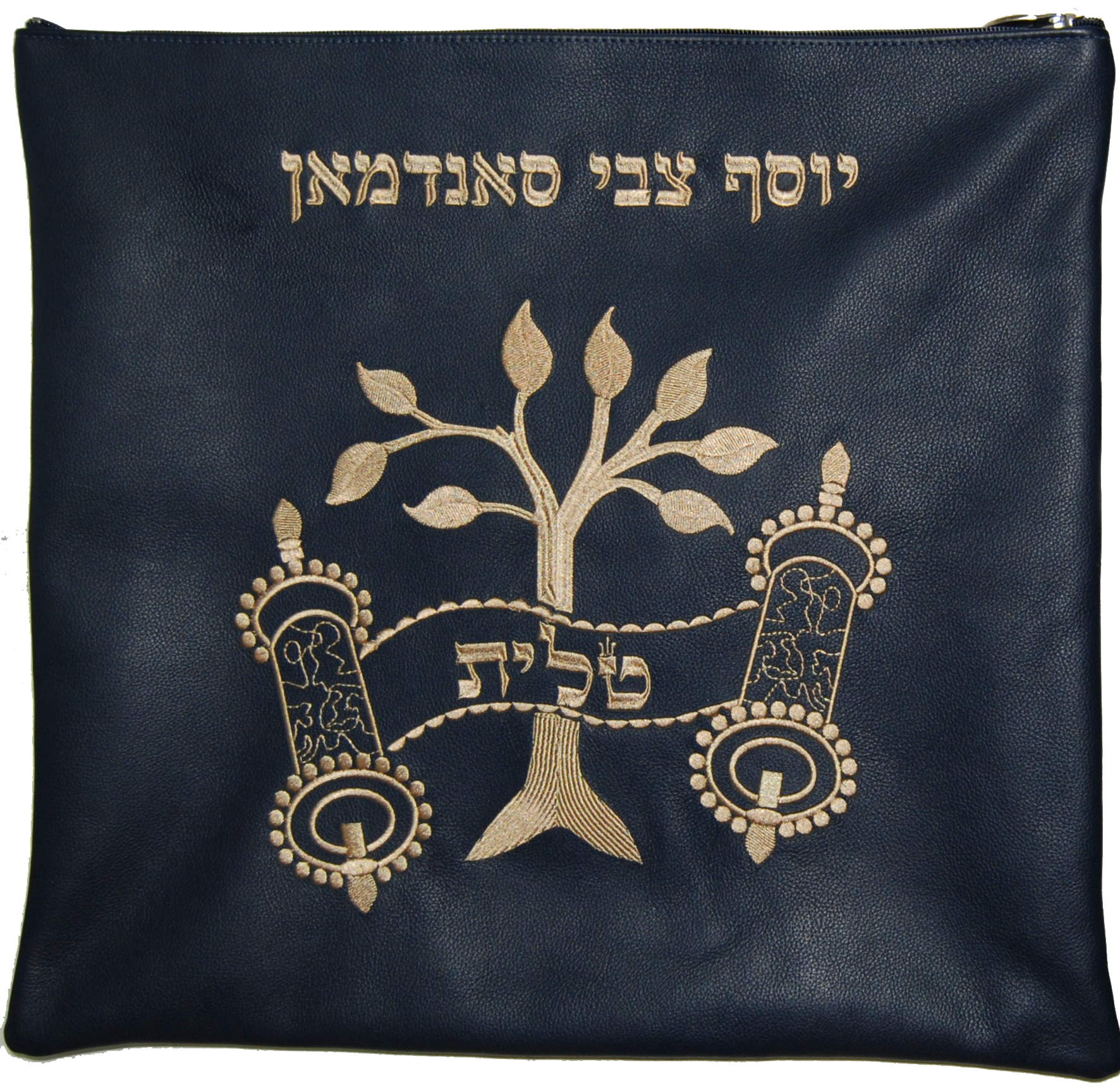 Classic Leather Tallis and Teffilin Bag Tree & Torah Design, Eitz Chaim, Tree of Life