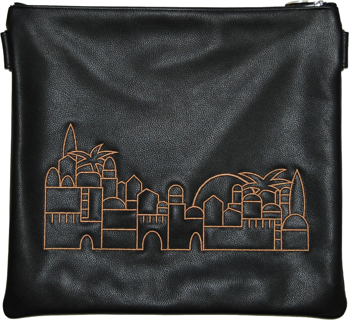Modern Yerushalayim design Tallis and tefilin black leather tefillin bag