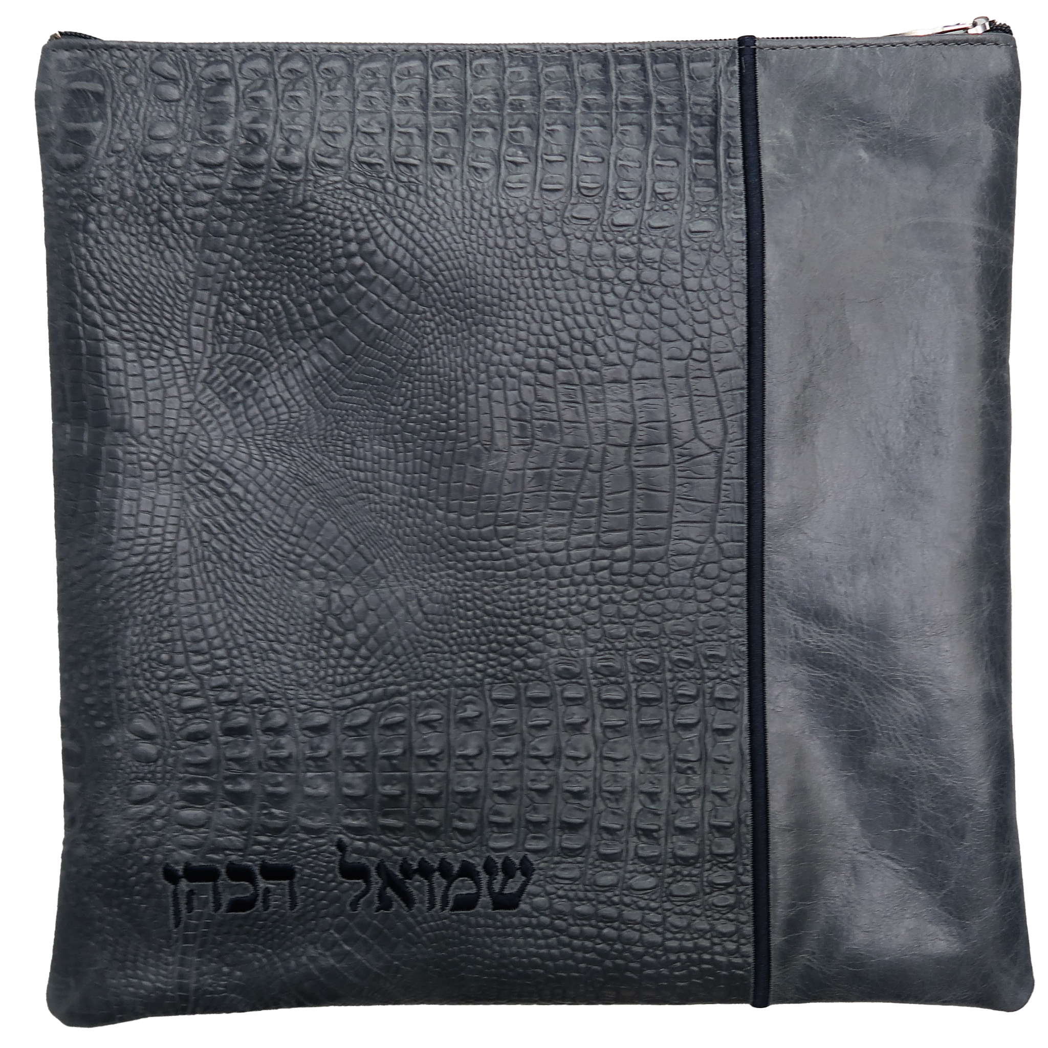 Side panel Tallis and Tefillin bag design with smoke croc leather