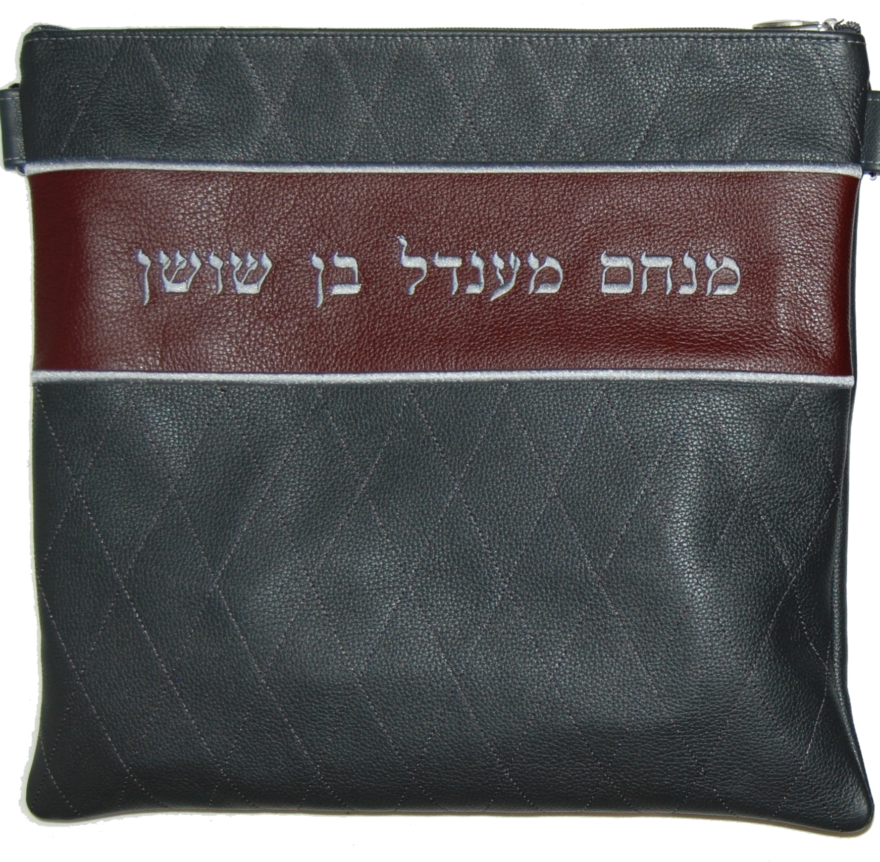 Charcoal embroidered diamonds with burgundy stripe for the name