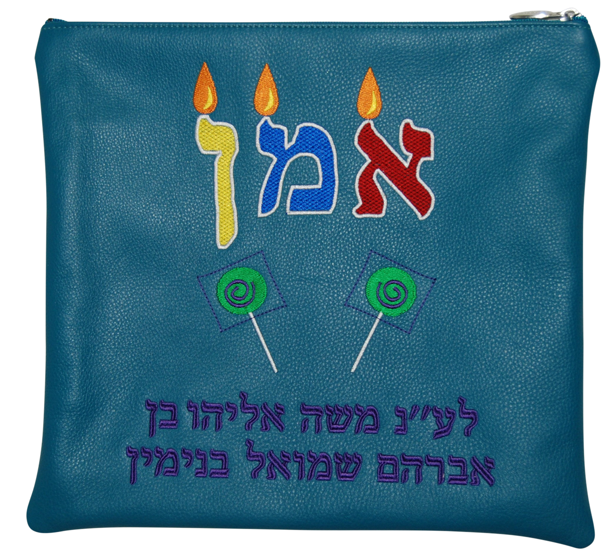 Teal leather candy man bag with Amen