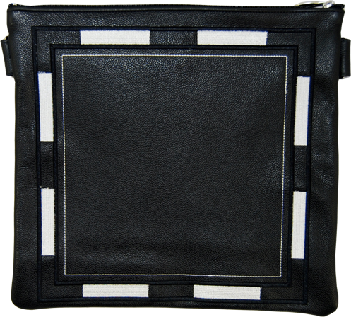 Classic Black Leather Tallis and Teffilin Bag Full Square Design