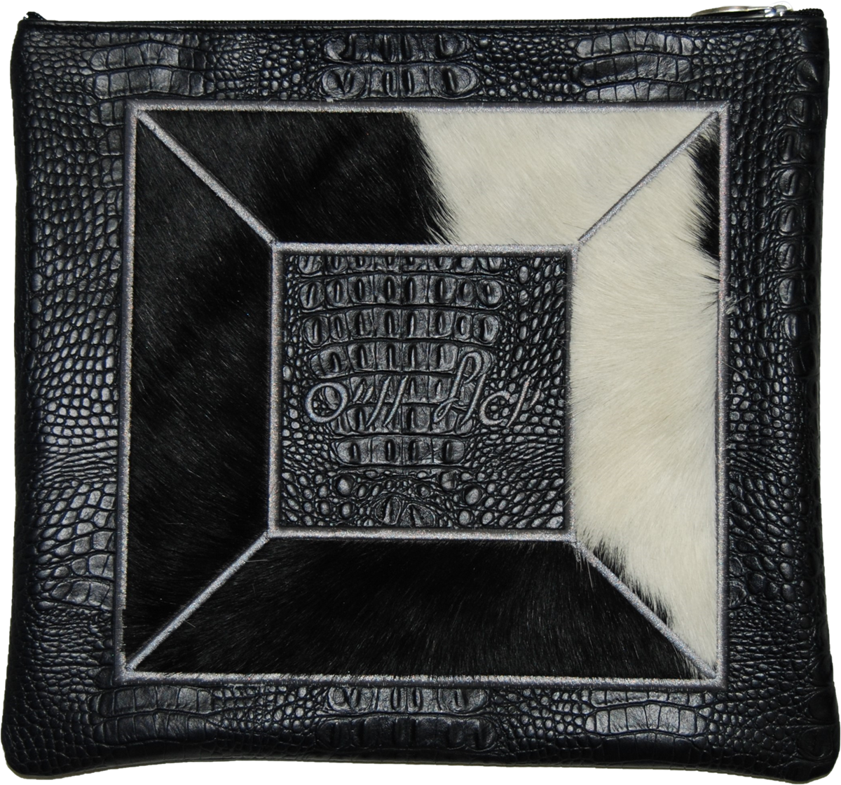 Hair on Hide Square frame on Black Croc Leather Tallis and Tefillin bag