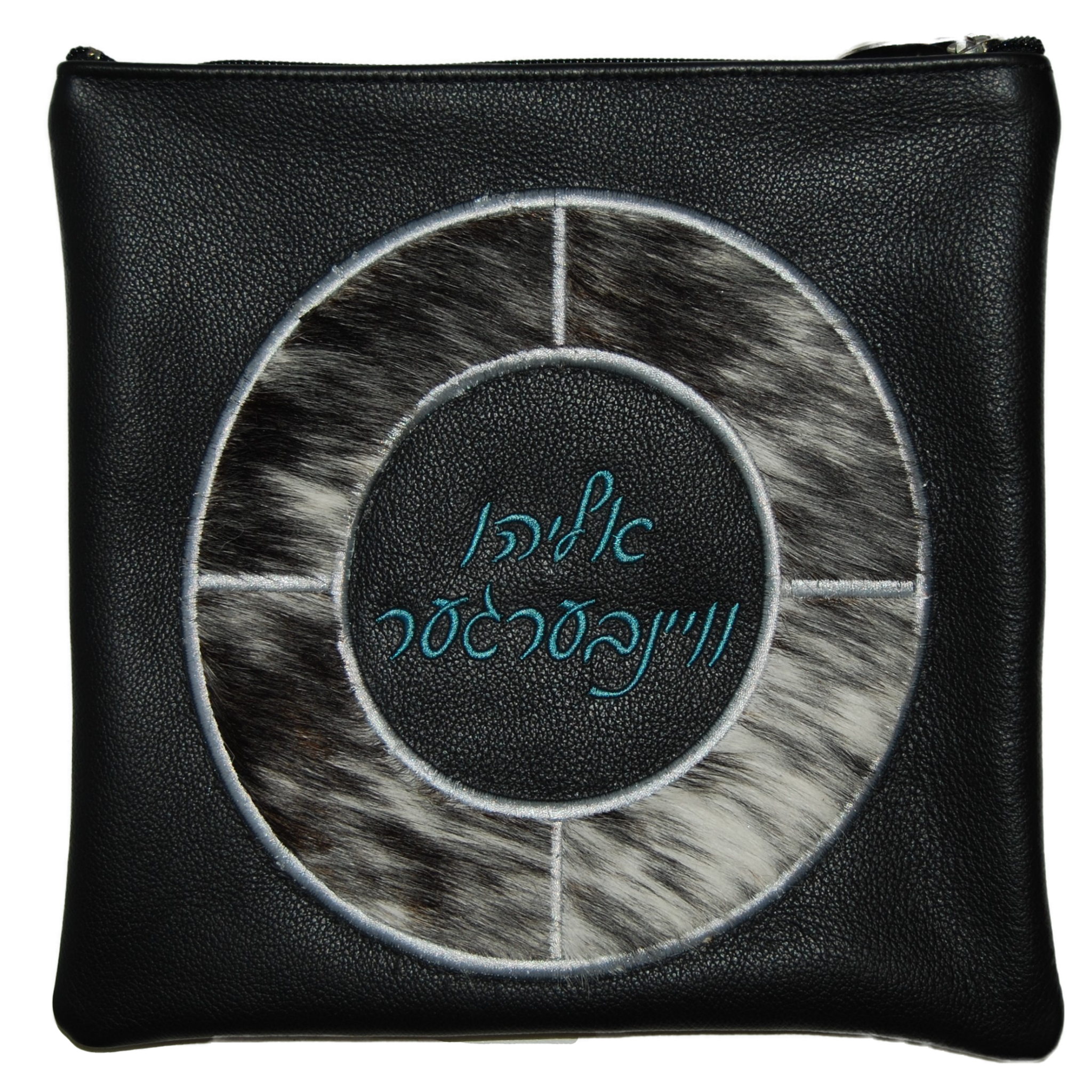 hair-on circle frame design on Black leather