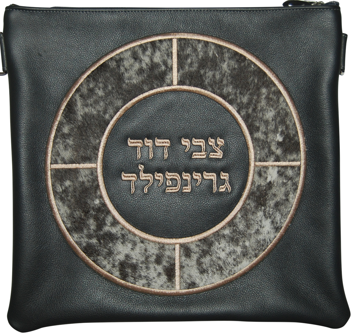 hair-on circle frame design on Charcoal leather