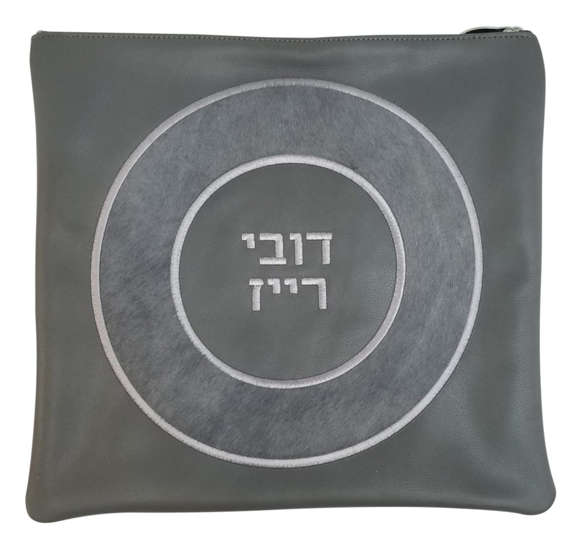 hair-on circle frame design on Light grey leather