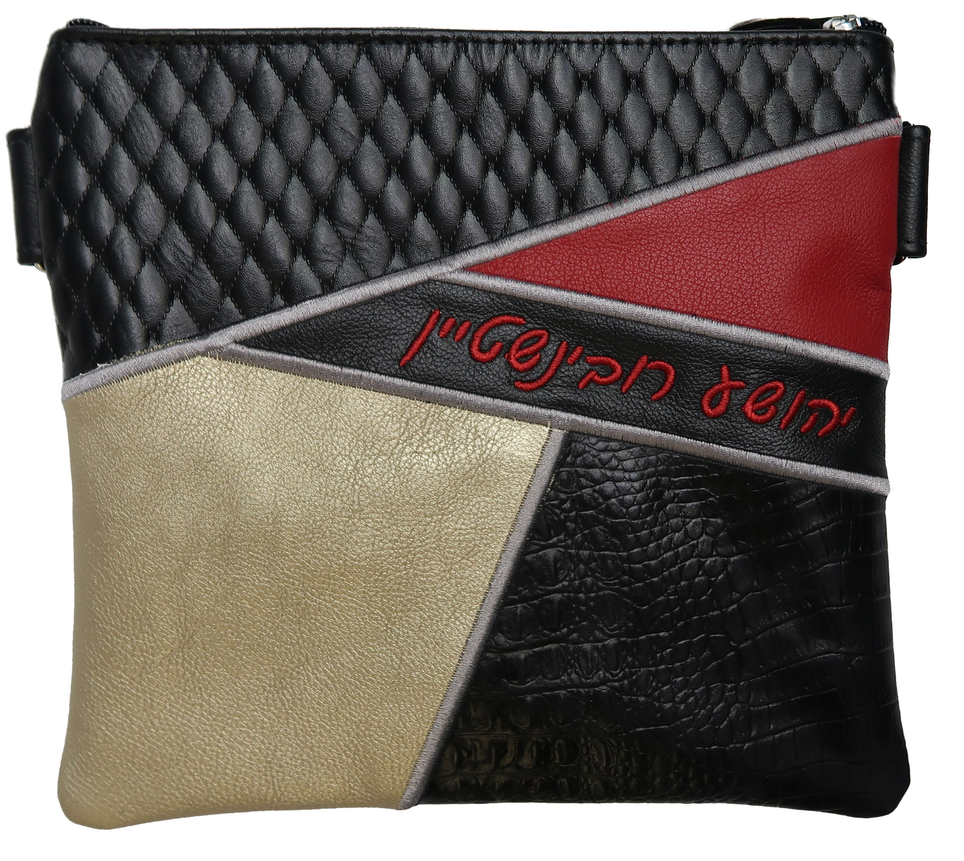 Geometric shapes tallis and tefillin bag with different texture leathers and colors