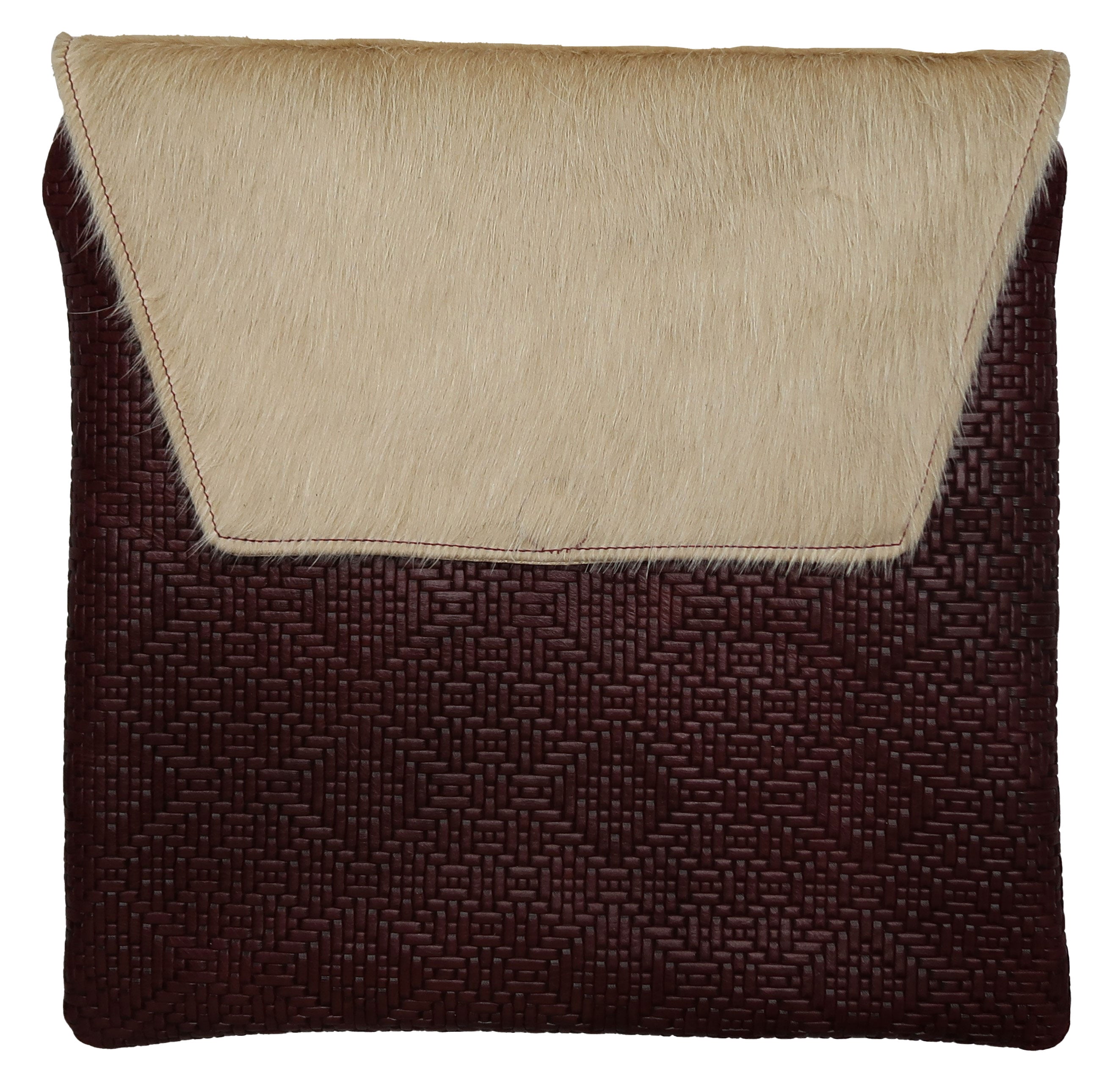 Wine braid leather Bag with beige hair flap