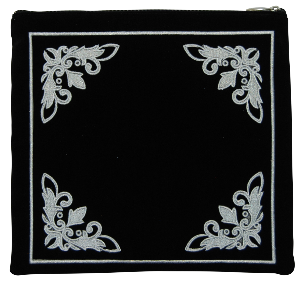 Black velvet tallis and tfillin with corner Swirl Full Frame design