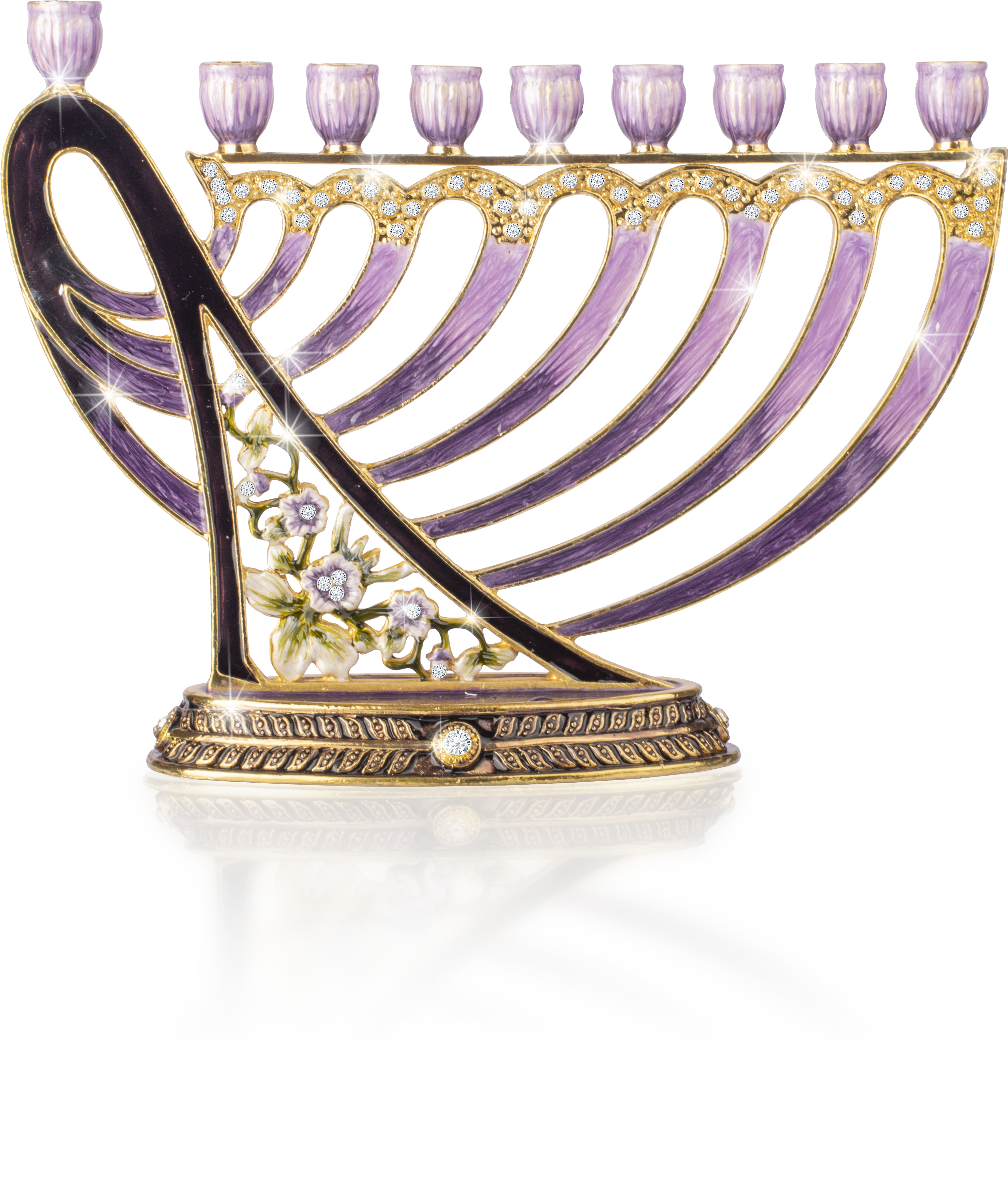 Jeweled David's Harp Purple Menorah