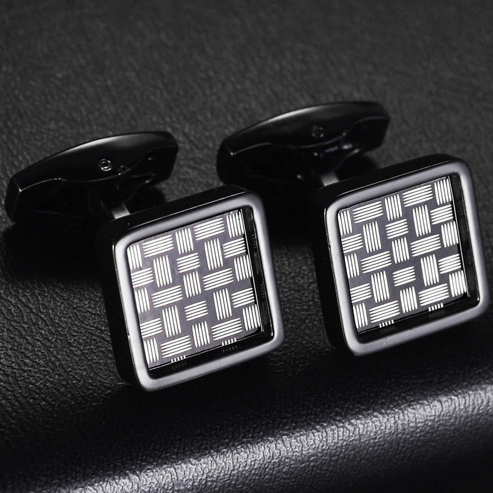 Square blacl metal woven Cufflinks