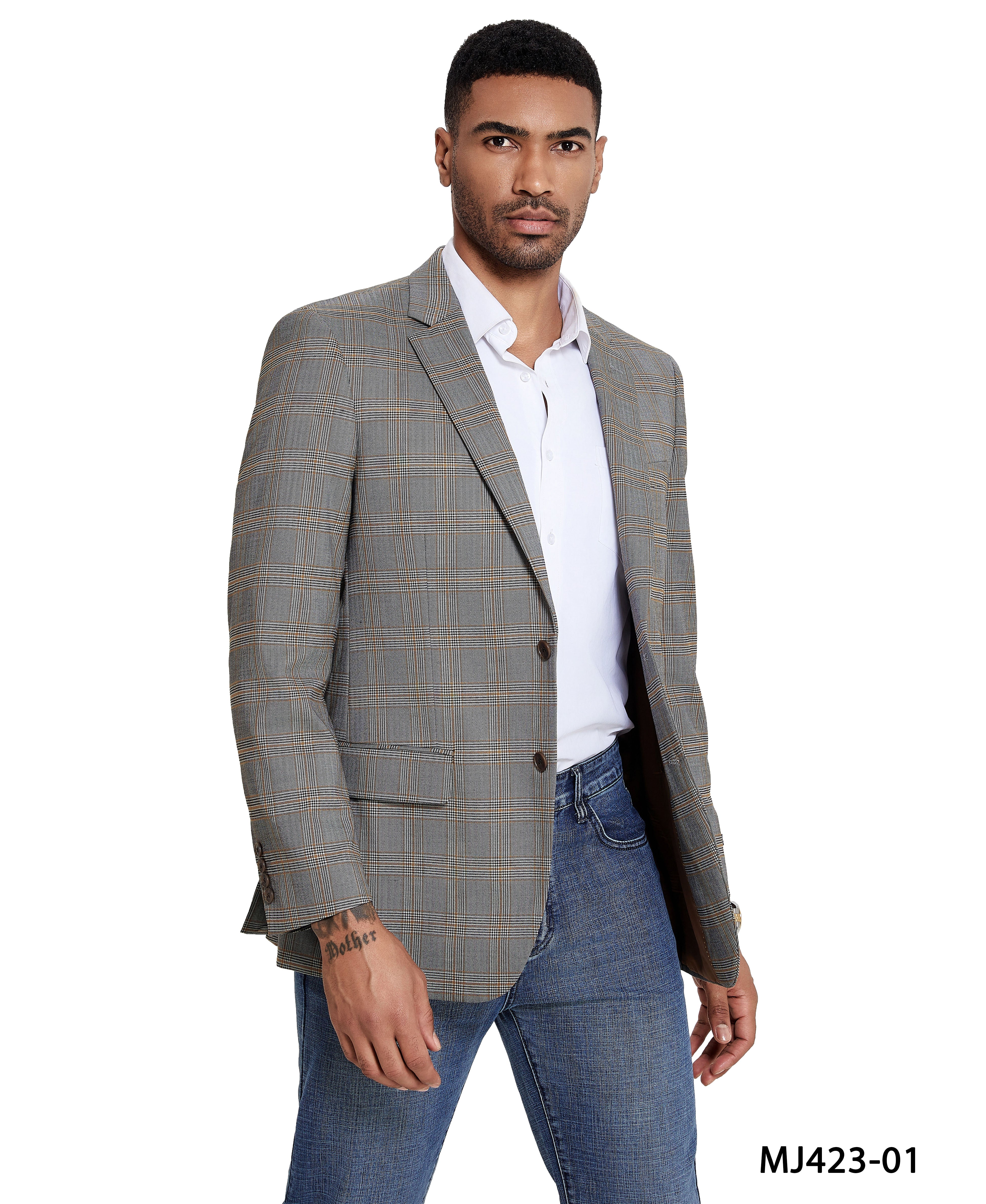 Men's Modern Fit Windowpane Sport Coat w/ Notch Lapel