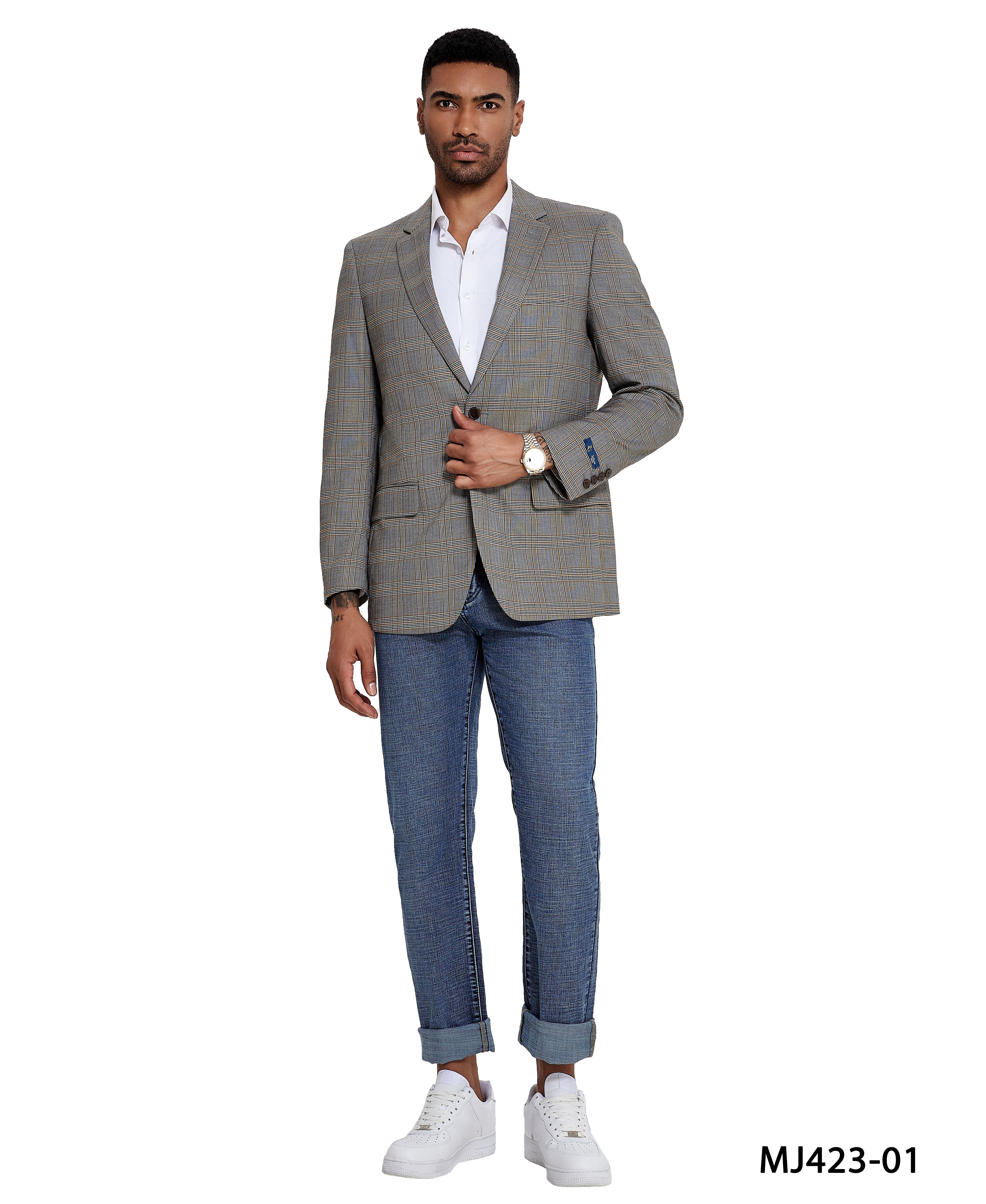 Men's Modern Fit Windowpane Sport Coat w/ Notch Lapel