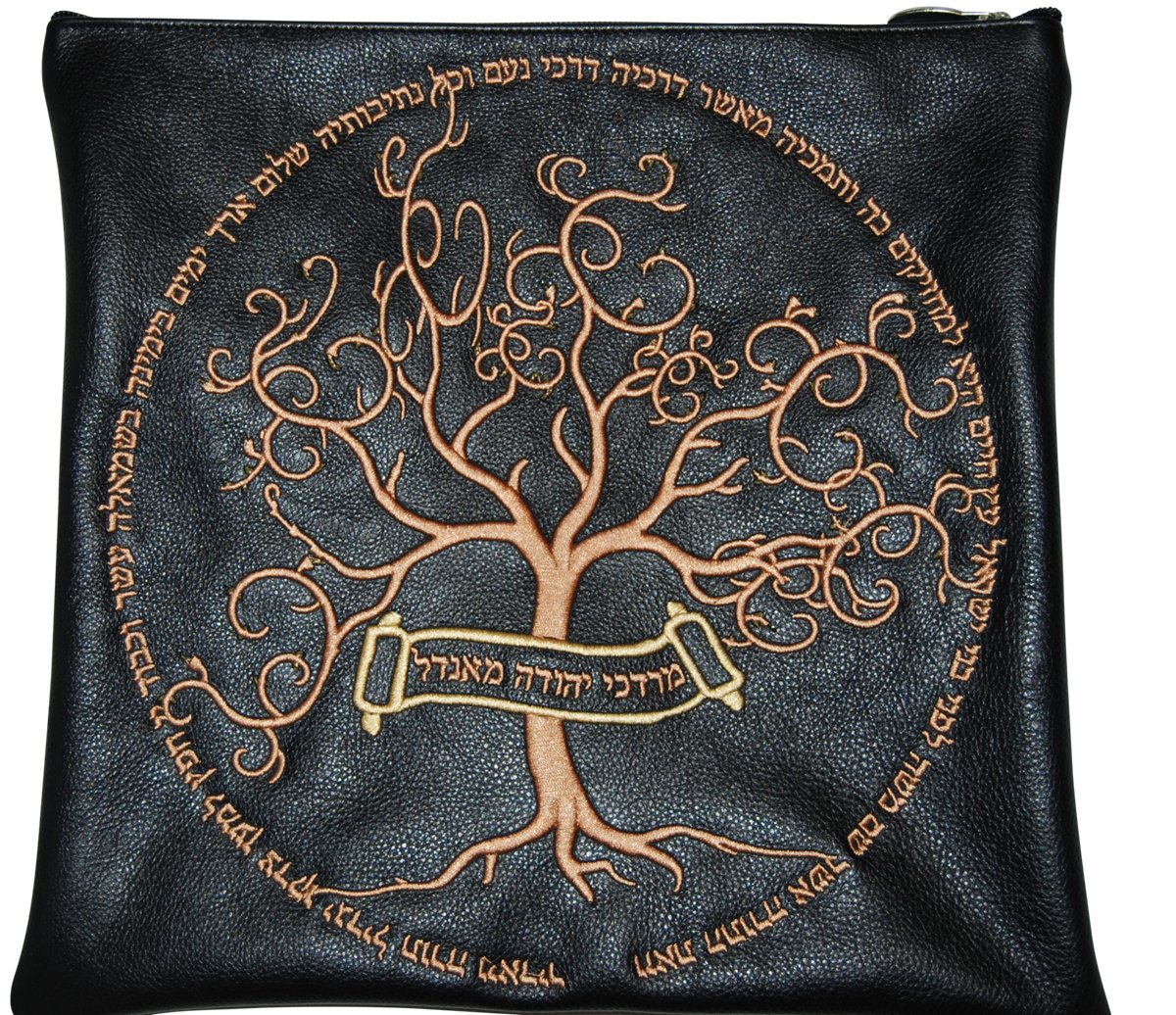 Artistic tree art design on black leather - Simcha Couture