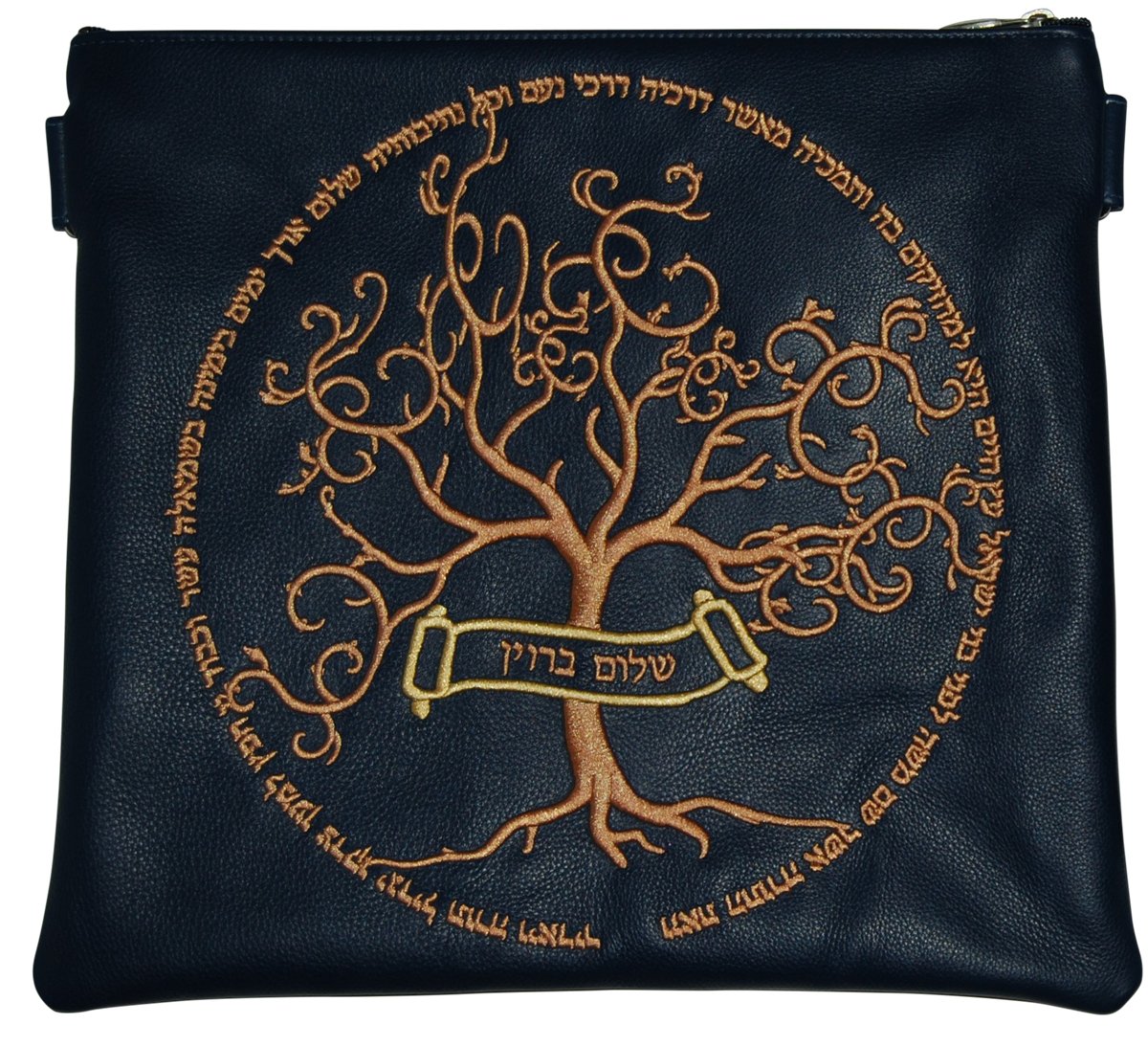 Artistic tree design on cobalt leather - Simcha Couture