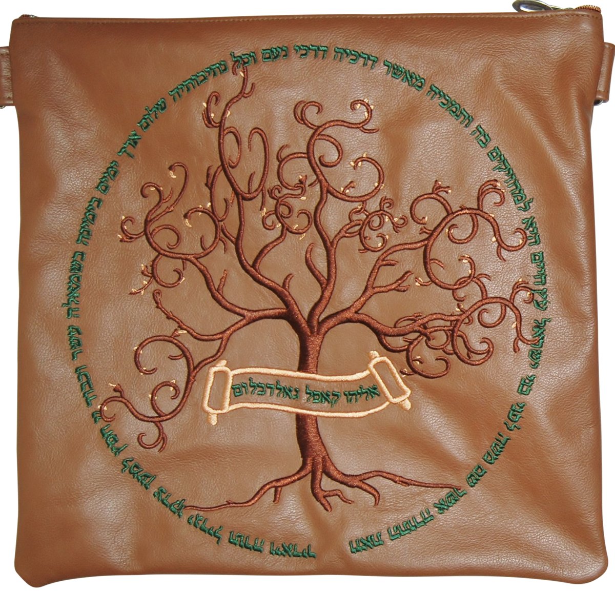 Artistic tree design on tan leather - Simcha Couture