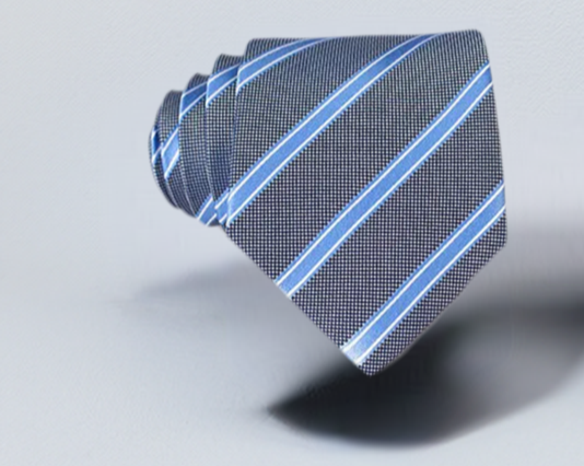 Men's grey tie with bright blue stripes
