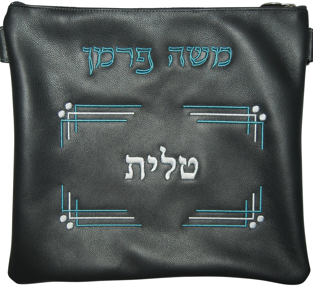 Charcoal Leather Tallis and Tefillin Bag with four corner design