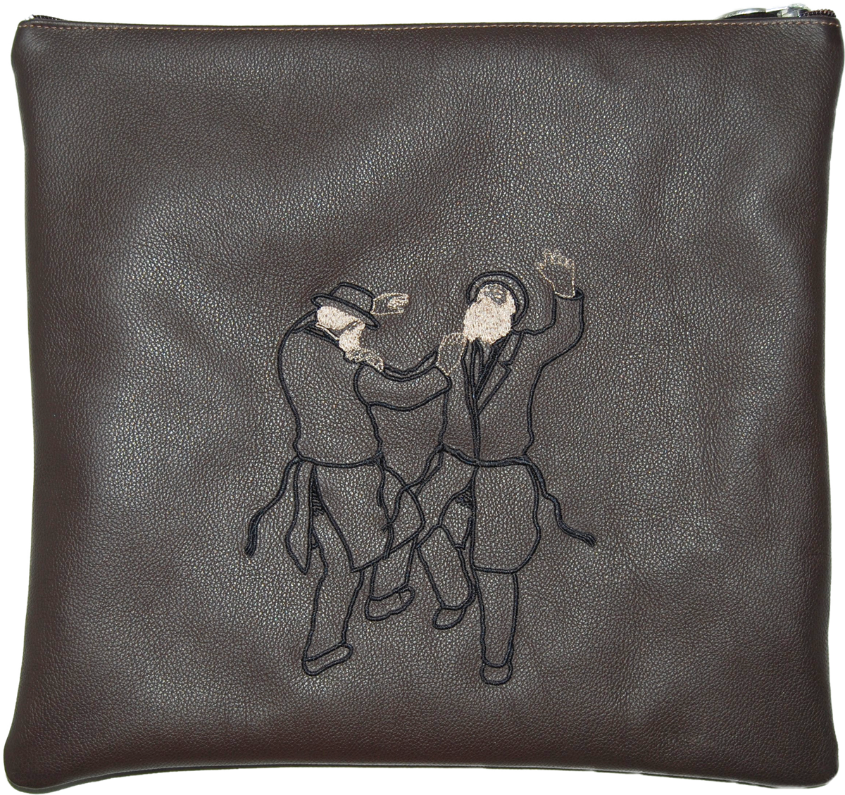 Brown leather Dancing Rabbi Chassidim Tallis and Tefillin bag