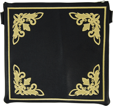 Black leather Tallis tefillin corner swirl frame design
