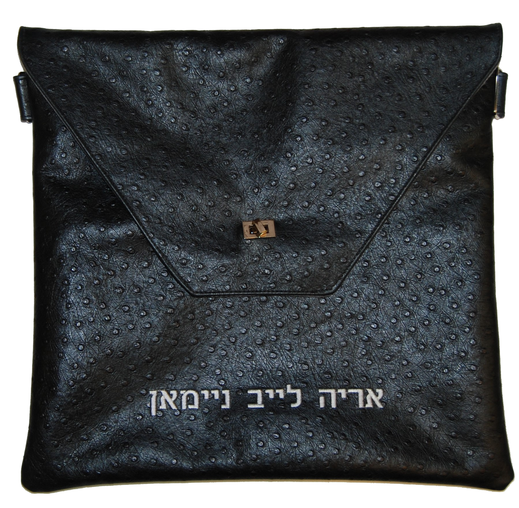 Exotic Ostrich Leather Tallis tefillin bag with a leather flap