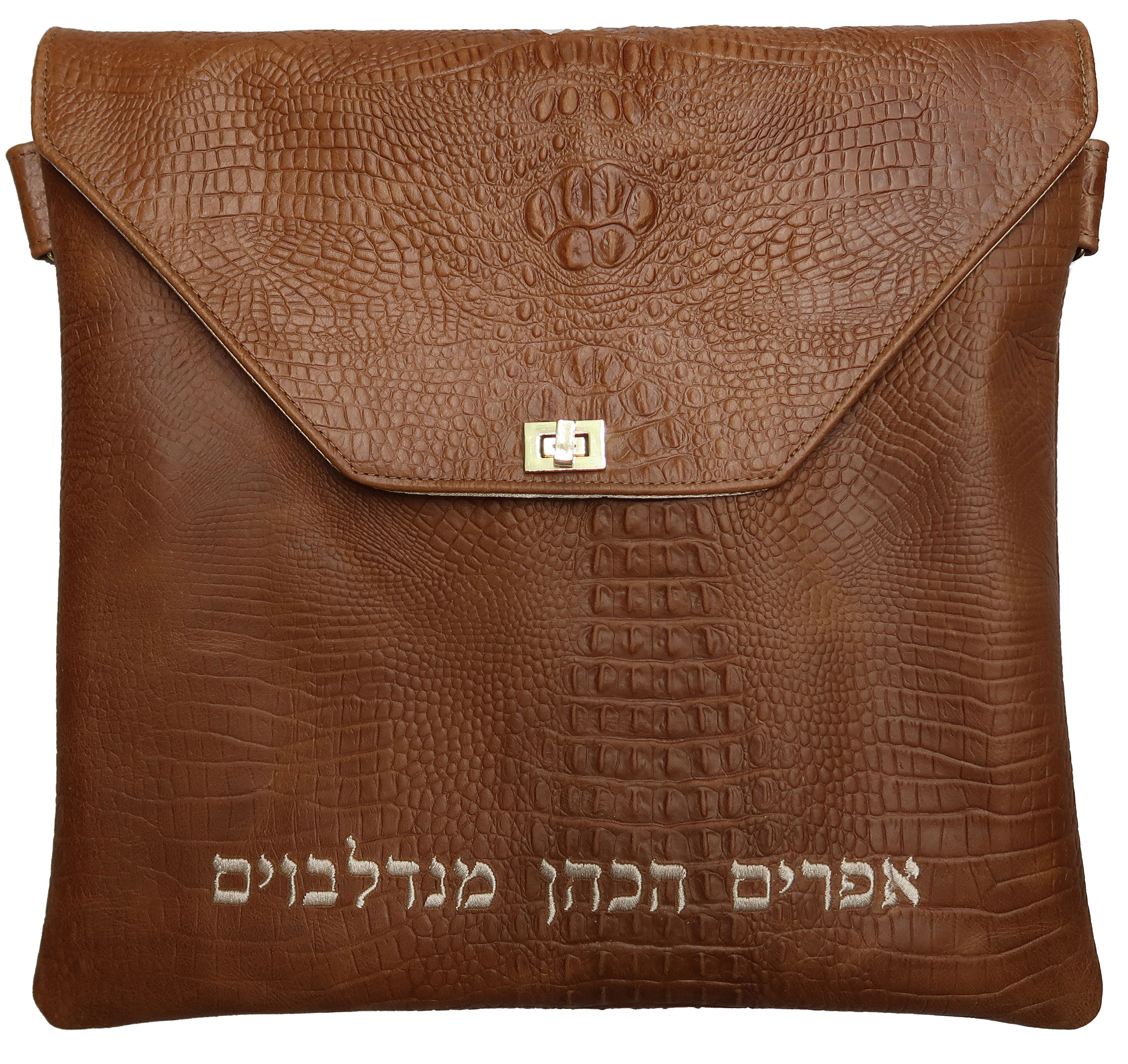 Saddle Croc Leather Tallis tefillin bag with a leather flap